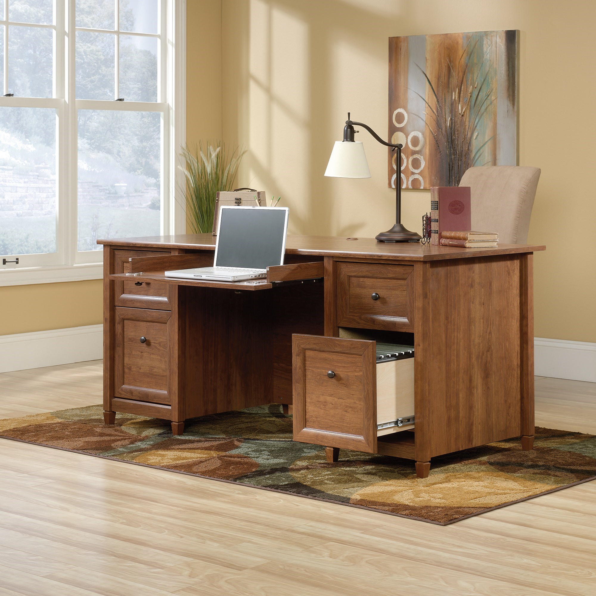 Sauder Edge Water 419100 Executive Desk with Keyboard Drawer and 2